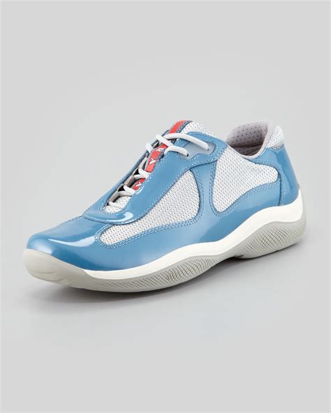 prada blue iridescent shoes|Prada light blue sneakers.